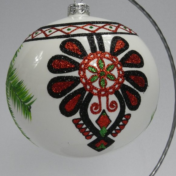 "POLISH GALLERY" Polish Folk Art Christmas Ornament Hand Made Glass Ball 5 In - Picture 4 of 6